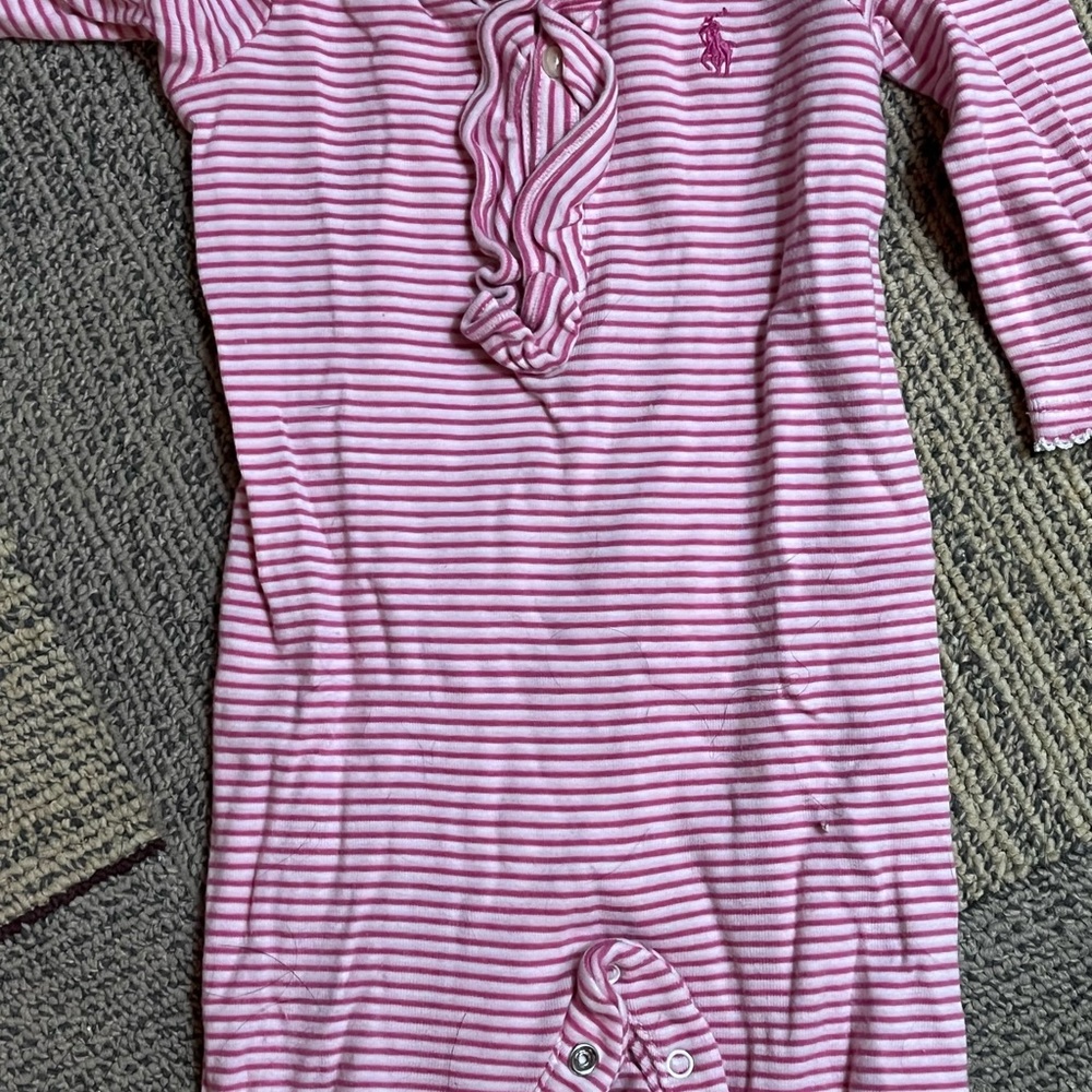 Ralph Lauren pink striped and ruffled onesie